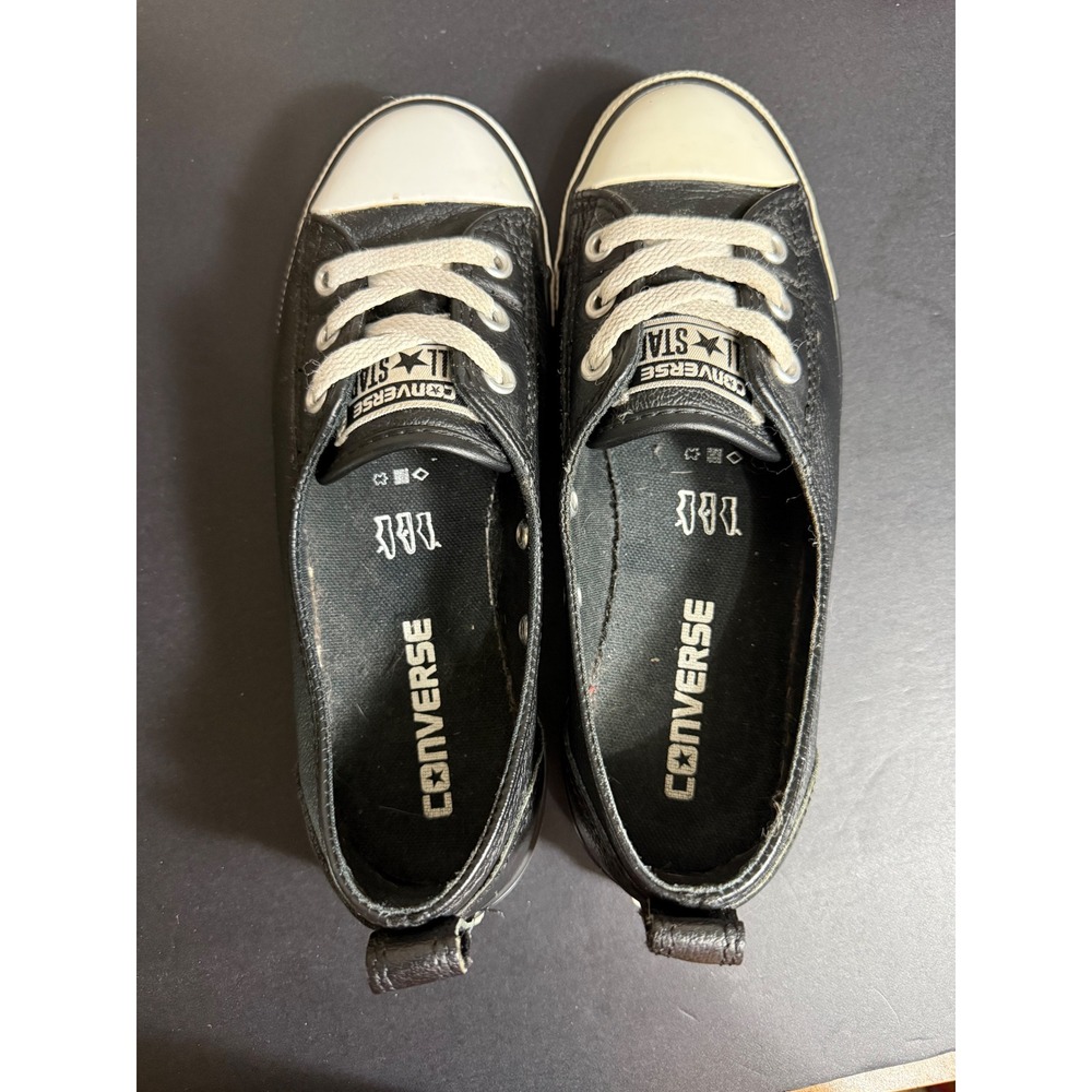 Converse All Star Ballet Lace Black Leather Slip On Sneakers Low Top Flats